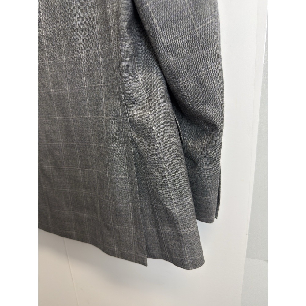 Jos A Bank Travelers Sport Coat Mens 44L Tailored Fit Grey‎ Plaid Wool Blazer - Picture 12 of 12